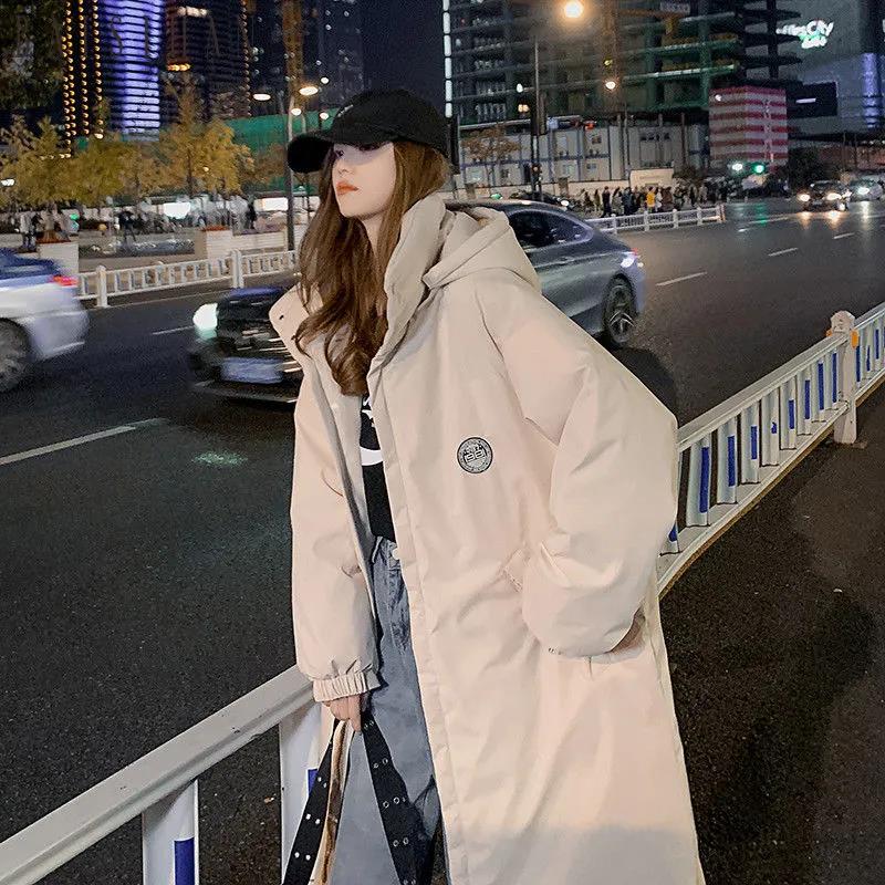 Down Jacket Winter Ladies Fashion Korean Thick Warm Hooded Plus Size Cotton Jacket Mid-length Over-the-knee Down Jacket