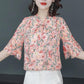 Women's Summer Chiffon Ruffled Mid-sleeve Top V-neck Large Size Floral Loose T-shirt