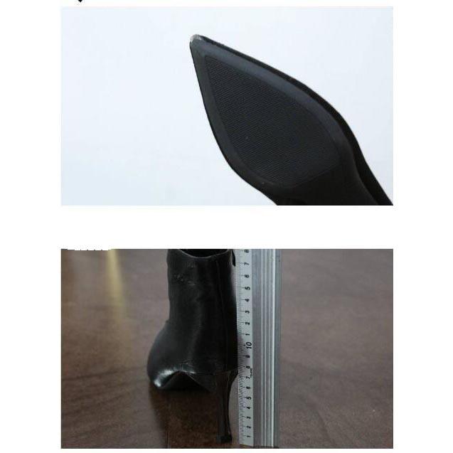 Women Stiletto Boots Autumn and Winter Metal Pointed Leather Zipper Add Velvet To Keep Warm