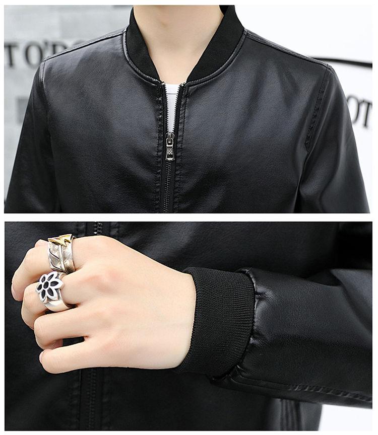 Autumn and Winter Men's Leather Jacket Thicken Stand Collar Jacket Young and Middle-aged Flight Jacket Motorcycle Jacket