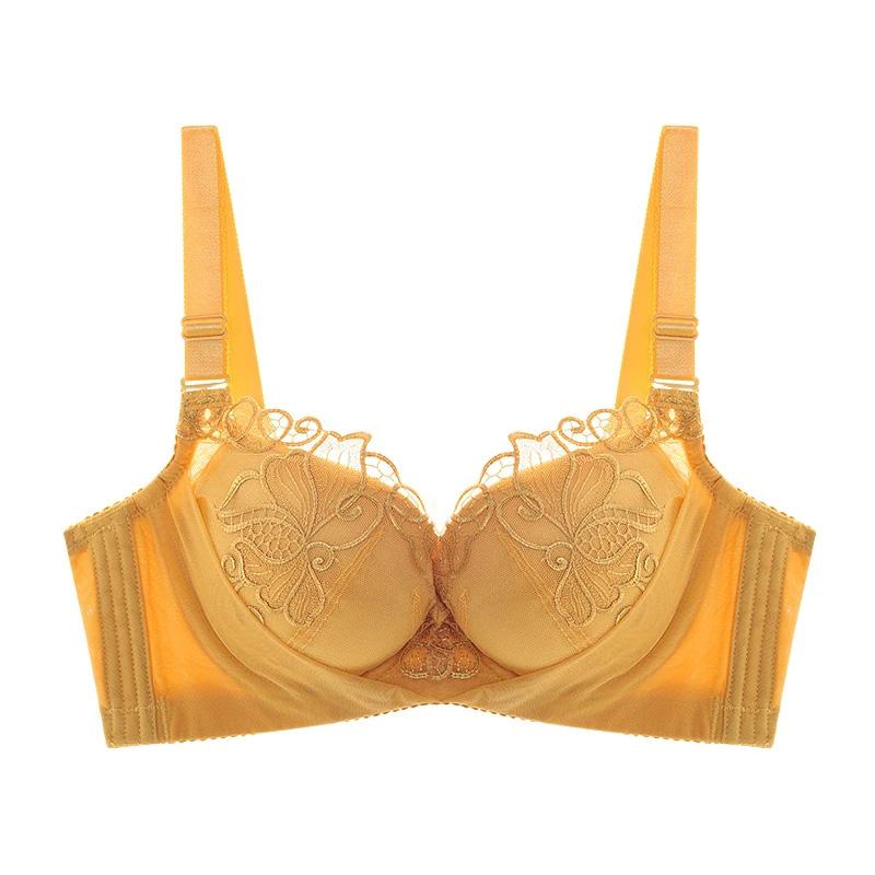 Women's Adjustable Underwear Exquisite Embroidery Sexy Lace Mesh Comfortable Cotton Solid Gathering Thick Padded Cup Bra Female Adjustable Brassiere