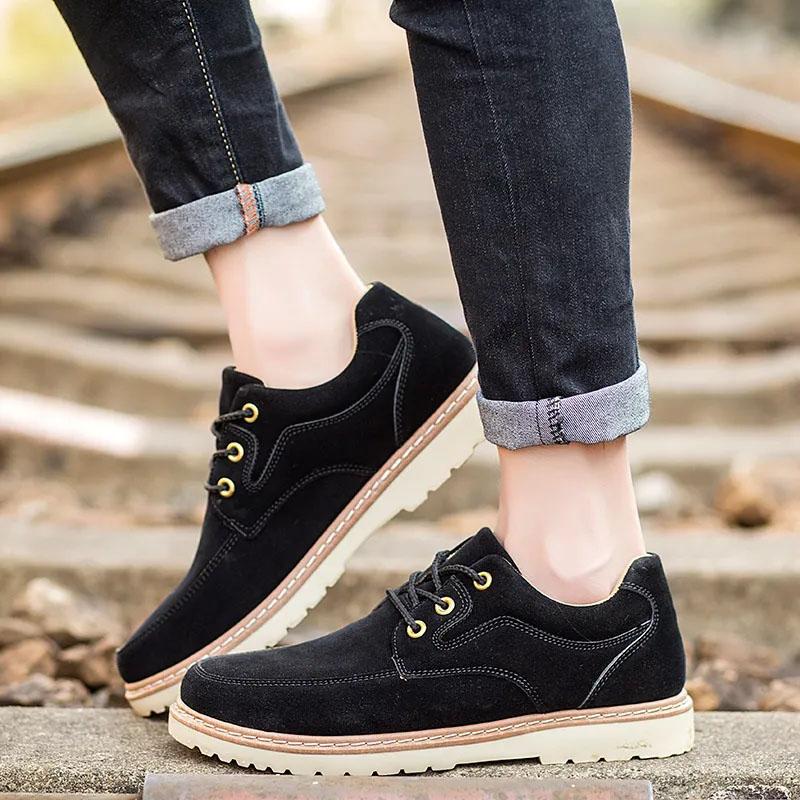 Spring and Autumn Men's Low Top British Shoes Logging Shoes Casual Sneakers Outdoor Workwear Shoes All-match Leather Shoes Men's Shoes