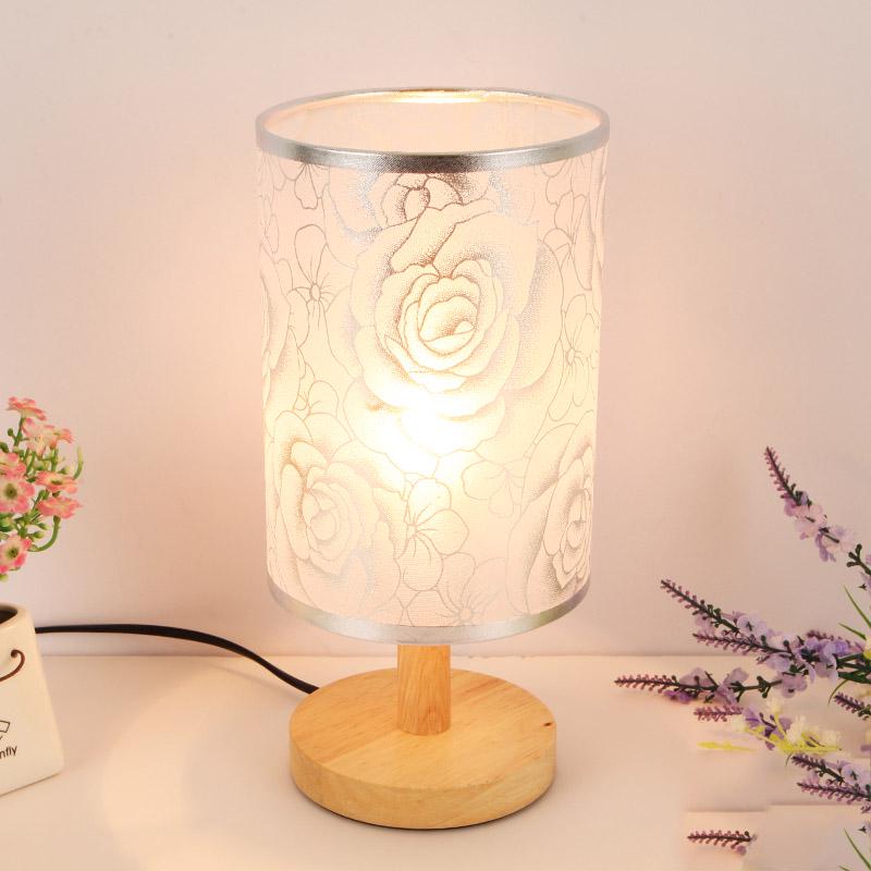 Desk Lamp with Fabric Shade Solid Wood Base  for Bedroom Living Room Bookcase Cafe Hotel