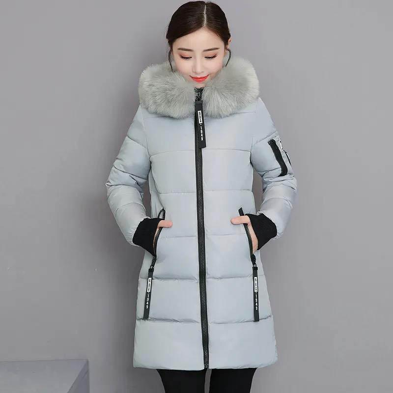 Winter Clothes Korean Version of Cotton-padded Jacket Women's Large Fur Collar Jacket Slim Slimming Cotton-padded Jacket Mid-length