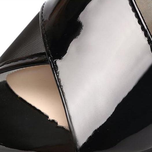 Women's Summer Large Size High-heeled Sandals Office Ladies Solid Color Hollow Out Mesh Fish Mouth Slippers