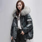 Women's Glossy Loose Down Jacket Mid-length Korean Thick Coat Warm Cotton Coat with Big Fur Collar Winter Quilted Jacket