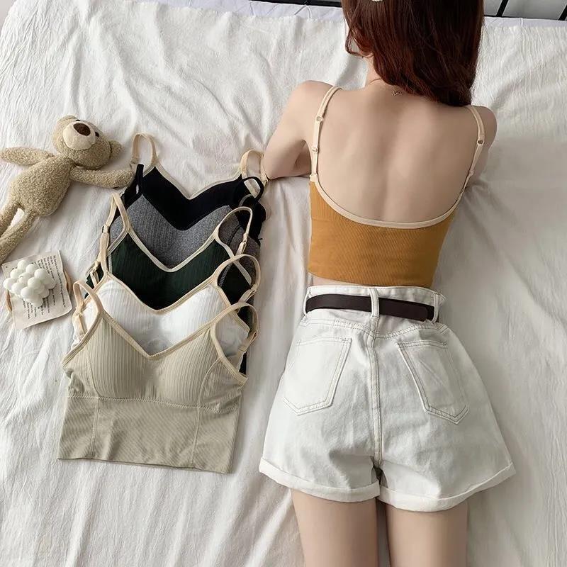 Korean Version of The Retro Contrast Color Girl No Steel Ring Small Chest Gathered Tube Top Bottoming Beautiful Back Vest-style Underwear Women's Bra