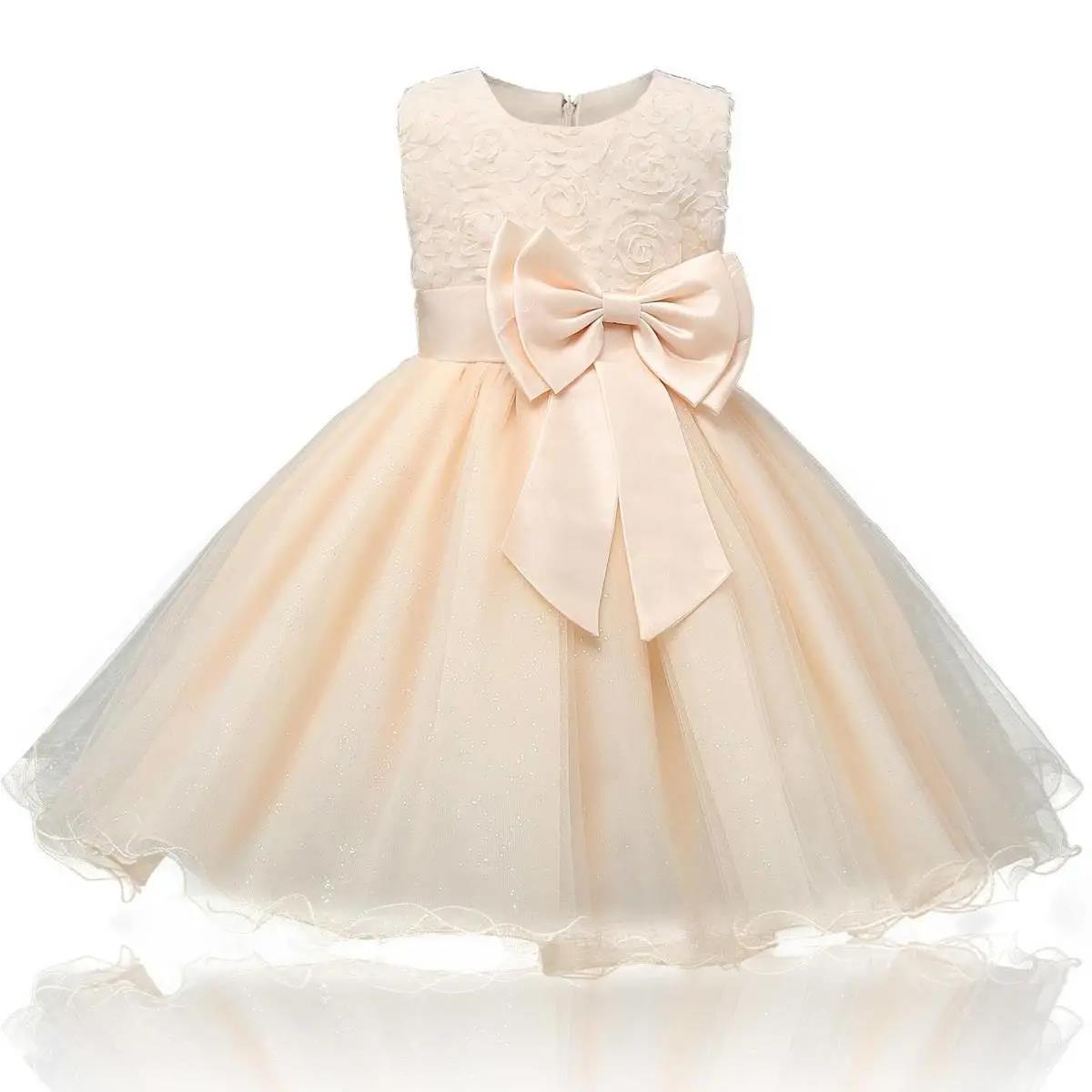 Girls Dress Net Gauze Tutu Skirt Rose Flower Bow Little Princess Birthday Show Dress