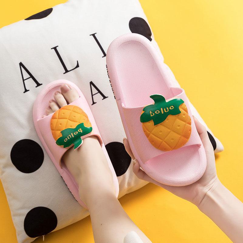 WTEMPO Slippers Women External Wear Cartoon Pineapple Thick Bottom Soft Lightweight  Non-slip Beach Bedroom Home Bathroom