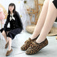 Women's Autumn and Winter Soft Bottom Plus Velvet Fashion Leopard Print Shoes Non-slip Wear-resistant Outer Shoes Slip-on Shoes