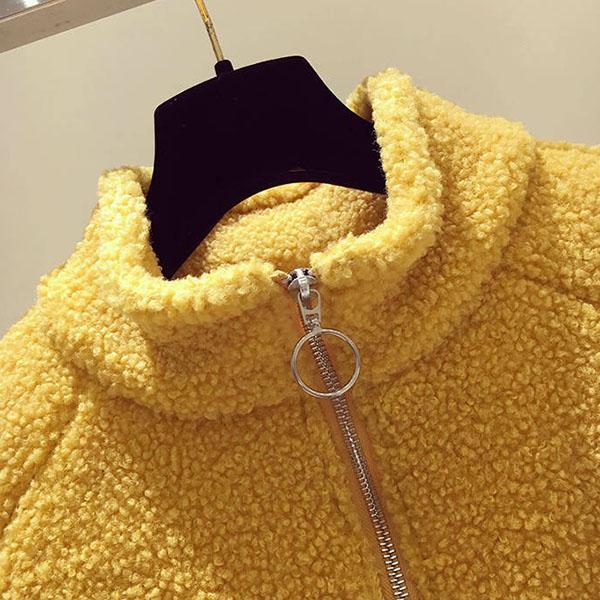 Faux Lamb Wool Plus Fleece Sweater Autumn and Winter Loose Half Zipper Coat Furry Padded Top