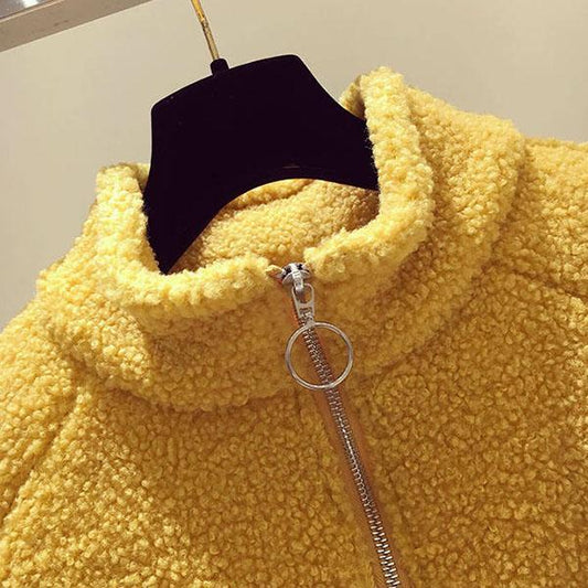 Faux Lamb Wool Plus Fleece Sweater Autumn and Winter Loose Half Zipper Coat Furry Padded Top