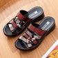 Women's Slippers Summer Hollow Wedge Heel Rhinestones Sandals Middle-aged Ladies Flat Bottom Non-slip Slippers Middle Heel Soft Sole Flip Flops