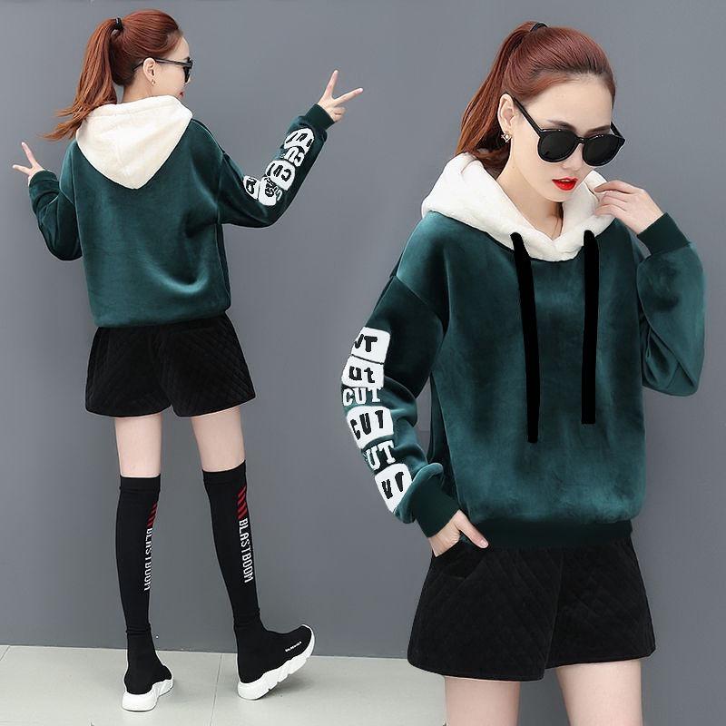 Cotton Women's Sweatshirt Wild Large Size Long Sleeve Warm Hoodie Autumn Winter Sweatshirt