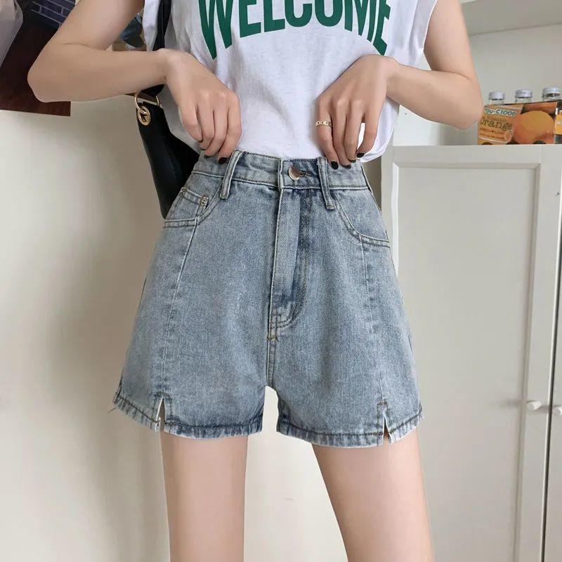 Summer Korean Denim Shorts Women's High Waist Split Loose Loose Wild Thin Wide-leg Pants A-line Pants