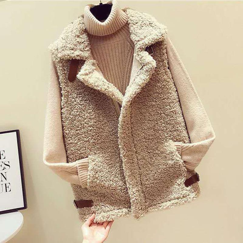 Lamb Plush Vest Women's Outer Wear Vest All-match Fur One-piece Waistcoat Vest Jacket Stand-up Collar Sleeveless Zipper Jacket