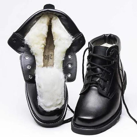 Men's Winter Warm Cotton Boots Wool Cotton Shoes Men's Non-slip Padded Father Shoes Leather Snow Boots