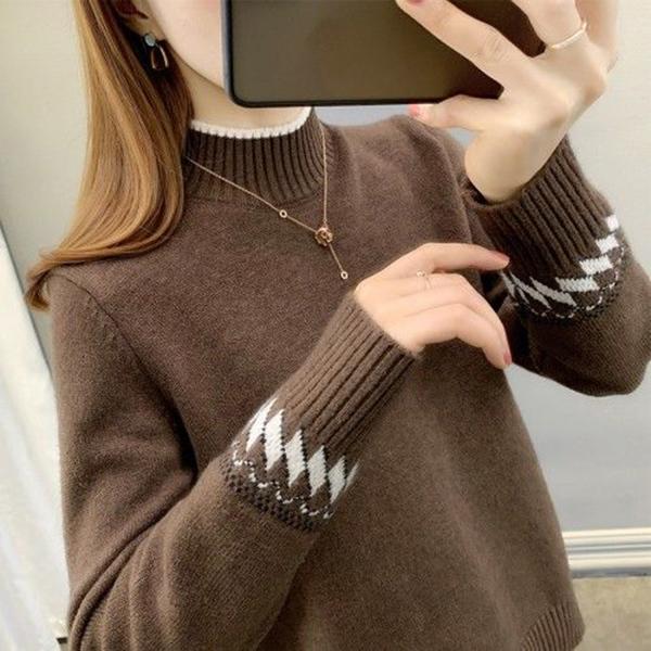 Autumn and Winter Plus Velvet Thick Sweater Half High Neck Loose Casual Bottoming Shirt Fashion Simple Female Sweater