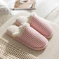 Autumn and Winter Pure Cotton Slippers Striped Design Indoor Non-slip Soft-soled Shoes Warm Simple Plush Cotton Shoes