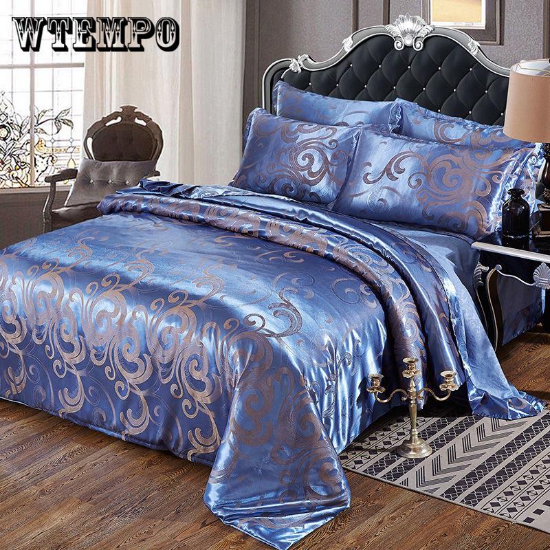 Silk Satin Jacquard Bedding Set Bed Sheet Pillowcase Duvet Cover Set Bed Linen Bedspread 4pcs