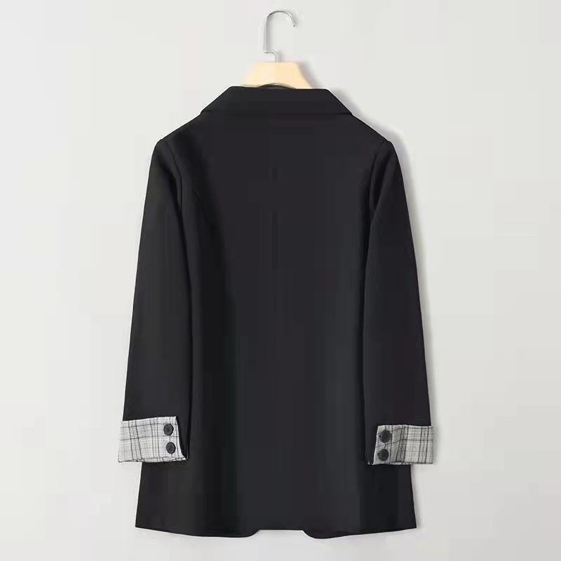 Black Suit Jacket Women's Top Spring and Autumn Temperament British Style Casual Blazer Solid Color Blazer Outwear for Ladies