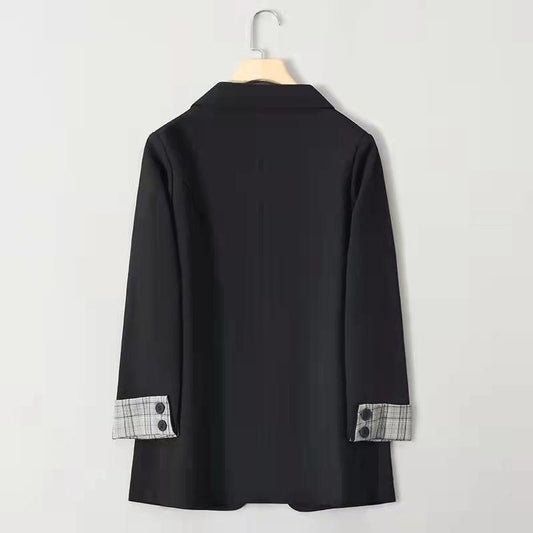Black Suit Jacket Women's Top Spring and Autumn Temperament British Style Casual Blazer Solid Color Blazer Outwear for Ladies