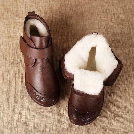 Cotton Shoes Women's Winter Plus Velvet Soft Sole To Keep Warm and Non-slip Leather Shoes Plus Velvet Padded Shoes