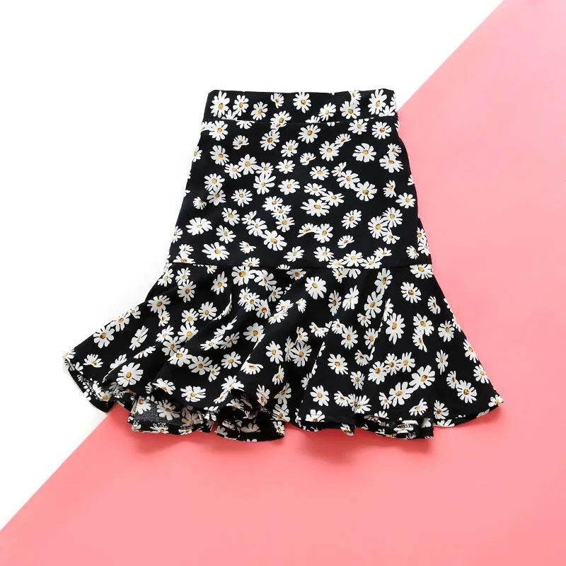 Retro Floral Chiffon Skirt Women's Summer High Waist A-line Fishtail Skirt All-match Short Skirt Irregular Hem Skirt Beach Dress