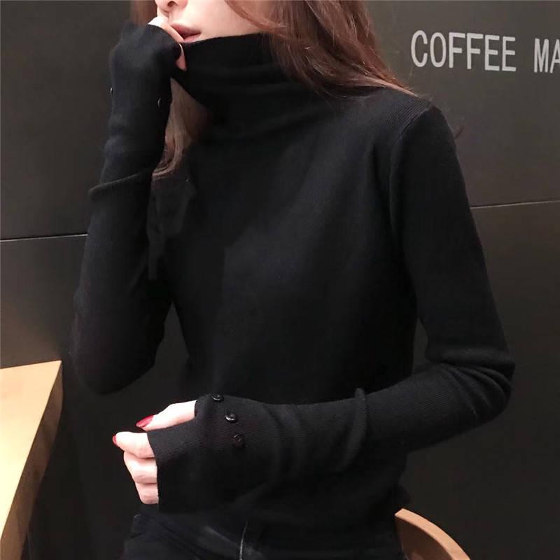 Sweater Women Autumn Winter Thick Pile Collar Exposed Finger Bottoming Shirt Long Sleeve