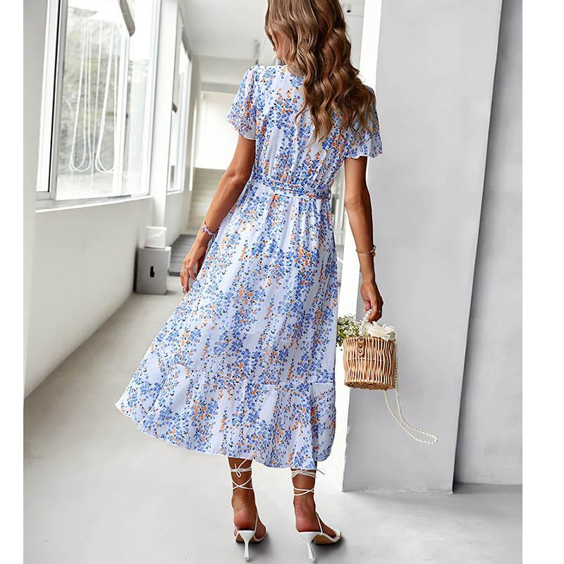 European and American Print Elegant Dress Sexy Holiday Swing Skirt