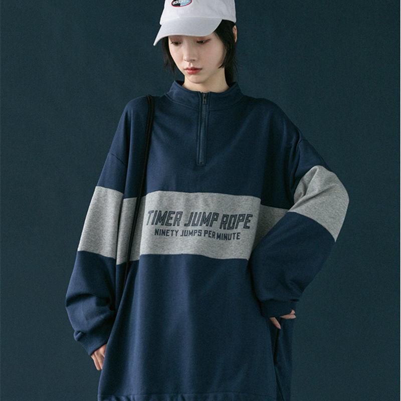 Half Zipper High Neck Sweater Women Autumn Vintage Sports Style Korean Loose Pullover Coat