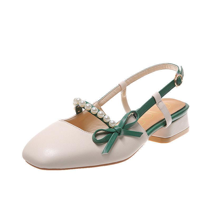 Fairy Style French Single Shoes Women Summer Mid-heel Thick-heeled Small Leather Shoes with Skirt One-word Buckle Sandals