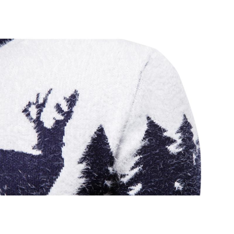 Slim Winter Christmas MensFashion Sweater Christmas Tree Deer Print Sweaters Casual O-neck Male Pullovers Sweaters Pull