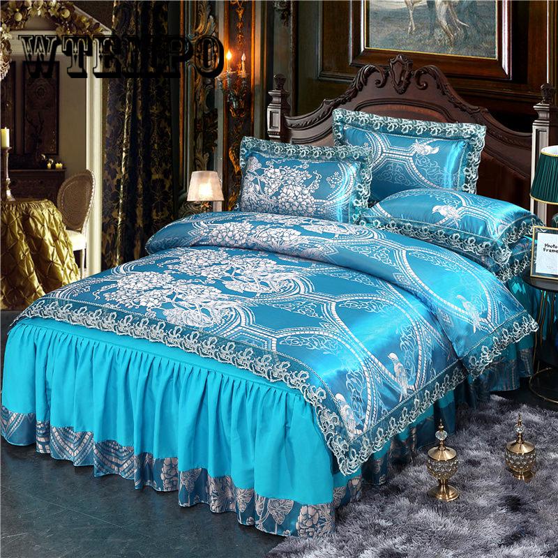 Fashion Home Textile Wedding Jacquard  Bedding Set Luxury Satin Quilt/Duvet Cover Bedclothes