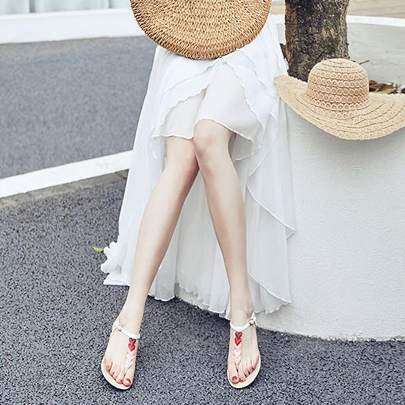 Sandals Female Summer Low-heeled Red Love Fairy Style All-match Flat-bottomed Beach Shoes Love Sandals