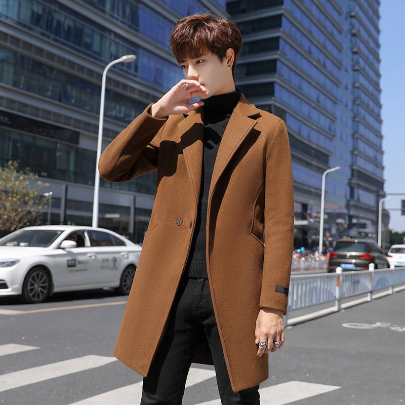Mens Woolen Coat Casual Business Woolen Coats Mens High-end Brand Slim Long Woolen Coat Male Jacket
