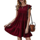 European and American Summer Solid Color Round Neck Short-sleeved Dress Casual Cake Skirt Pleated Swing Skirt
