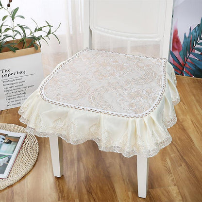 Printed Lace Edge Modern Style Non-slip Dining Chair Cushion Stool Seat Cushion with Straps Four Seasons Universal Chair Cushion