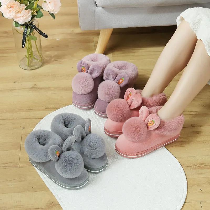 Winter Cotton Slippers Women's Bags and Indoor Home Couples Non-slip Thick Bottom Hair Slippers Men
