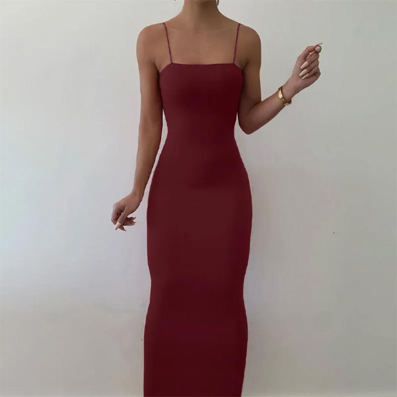 Long Knitted Solid Color Women's Sexy Sling Tube Top Dress Slim Dress Women