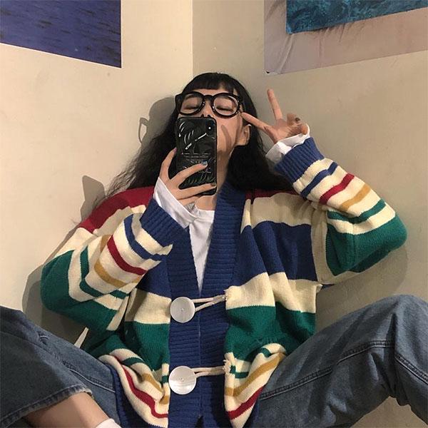 Spring and Autumn Outer Wear Knit Sweater Long-sleeved Blouse Women Wild Korean Loose Lazy Wind Coat Sweater