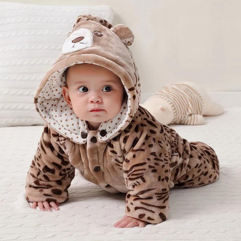 Newborn Baby One-piece Clothes Simulation Tiger Style Velvet Winter Cotton-padded Clothes Thickened Romper Clothe One Piece Suit