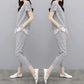 Women's Loose and Thin Casual Plaid Suit Women's Casual Pants Two-piece Suit Round Neck Short Sleeve + Casual Straight-leg Pants Ladies Daily Suit