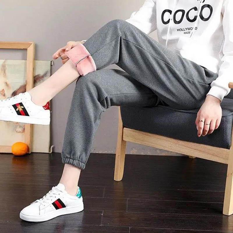 Plus Velvet Sweatpants Women's Fall/winter Wear Loose Loose Feet All-match Plus Velvet Thickened Straight Casual Pants
