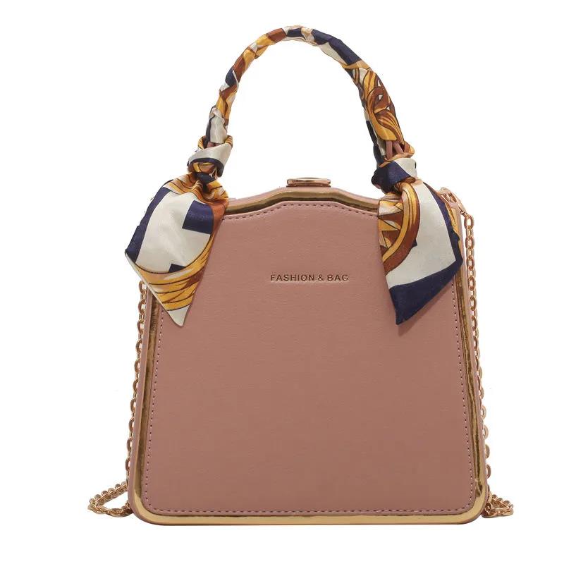Ladies Premium Solid Color Silk Scarf Handbag Exquisite Chain One Shoulder Crossbody Box Bag