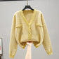 Cardigan Women's Autumn Plaid Long-sleeved V-neck Knit Sweater Coat Korean Style Loose Sweater Women