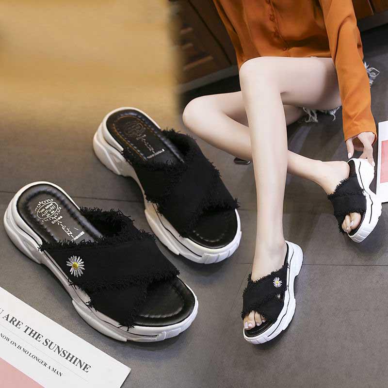 Size35-39 Summer Women Slippers Bohemian Beach Lightweight Slippers Wedge Platform Crystal Letter Sandals Outdoor High Heels