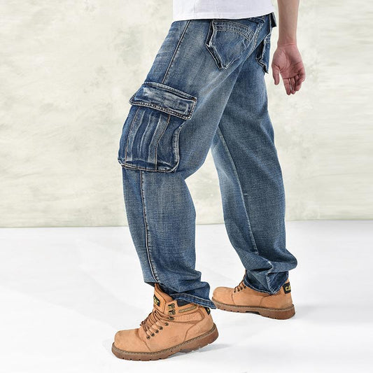 Blue Jeans Plus Size Cargo Jean Trousers Loose Casual Jeans Pants Fall Winter New Mens Baggy Hip Hop Jeans Streetwear Skateboard Denim Pants 40 42 44