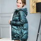 Women's Glossy Mid-length Down Jacket Winter Korean Style Loose Cotton Clothes Casual Hooded Padded Jacket