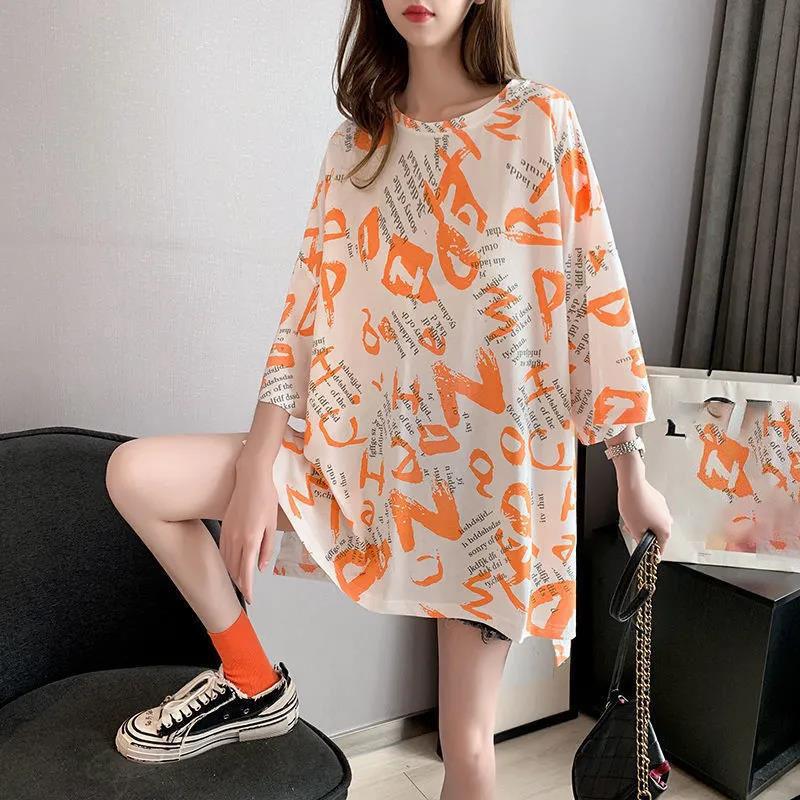 Women Summer O-neck Top T-shirt Printed Short-sleeved Loose Casual Tee